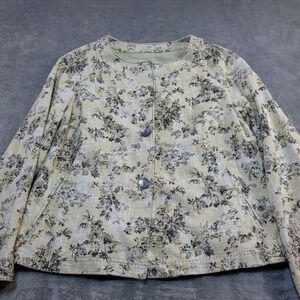 J Jill Blazer Jacket Womens Sz XL Yellow Floral Tweed‎ 2 Button 100% Cotton